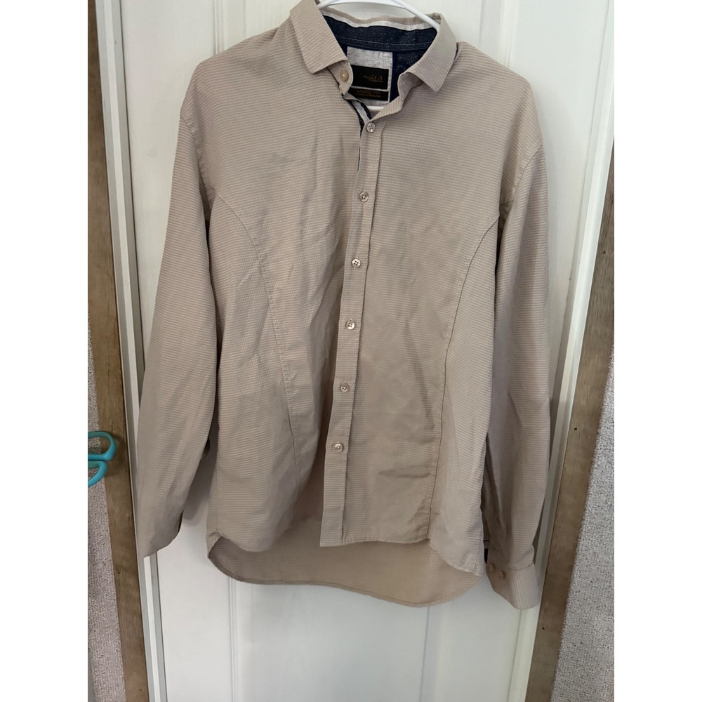 Eight X Premium Mens Tan Textured Classic Fit Button Down Shirt Large Buckle